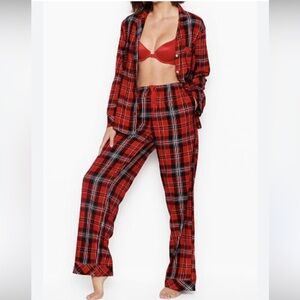 Victoria’s Secret Red Plaid pajama PJ Set Pants flannel cotton long. Size s